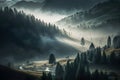 Landscape Misty Morning In The Mountains - Generative AI
