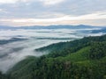 Landscape of misty mountain forest covered hills at khao khai nu