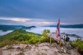 Landscape of misty mountains of Mt.Gunung Silipat viewpoint