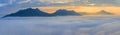 Landscape misty panorama. Fantastic dreamy sunrise on the mounta