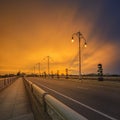 Landscape of modern bridge at sunrise, Putrajaya Royalty Free Stock Photo