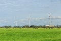 landscape with modern windturbines for the sustainable production of electricity Royalty Free Stock Photo