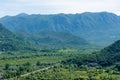 Landscape of Montenegro mountains, mountain range in haze summer Royalty Free Stock Photo