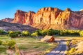 Landscape with Monumental Old Barn in Fruita at Sunset, Capitol Reef National Park, Utah Royalty Free Stock Photo