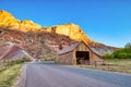 Landscape with Monumental Old Barn in Fruita at Sunset, Capitol Reef National Park, Utah Royalty Free Stock Photo