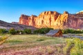 Landscape with Monumental Old Barn in Fruita at Sunset, Capitol Reef National Park, Utah Royalty Free Stock Photo