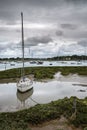 Landscape of moody evening sky over low tide marine