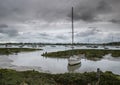 Landscape of moody evening sky over low tide marine