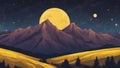 landscape with moon and stars night landscape colorful milky way yellow light mountains Royalty Free Stock Photo