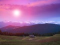 Landscape of morning twilight in the spring mountains. Royalty Free Stock Photo