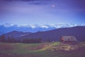 Landscape of morning twilight in the spring mountains. Royalty Free Stock Photo