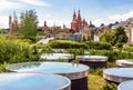 Landscape of Moscow in summer, Russia. Urban landscaped design in modern Zaryadye Park near Moscow Kremlin