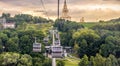 Landscape of Moscow at sunset, Russia. Scenic panoramic view of cable car and Moscow State University on Sparrow Hills