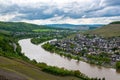 Landscape with Mosel valley, river and Bernkastel-Kues town, Germany Royalty Free Stock Photo