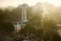 Landscape with motion of smoke and tower artesian aquifer of Pro Royalty Free Stock Photo