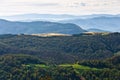 Landscape of mount Bobija, peaks, hills, meadows and colorful forests Royalty Free Stock Photo