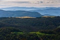 Landscape of mount Bobija, peaks, hills, meadows and colorful forests Royalty Free Stock Photo