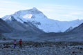 Landscape of Mount Everst with travelers in front