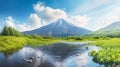 Landscape with Mount Fuji in a distance Royalty Free Stock Photo