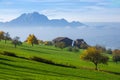 Landscape of Mount Pilatus and Lake Lucerne covered with frog, Alps, Switzerland