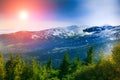 Landscape in the mountain:hazy tops and autumn valleys.