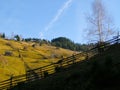 Landscape with mountain house trees and fence Royalty Free Stock Photo