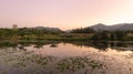 Mountain and lake with color sky during sunset time Royalty Free Stock Photo