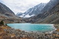 The landscape of mountain lake with unusual color of water