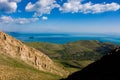 Landscape of the mountain peak.Cloud on foggy lake background Royalty Free Stock Photo