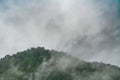 The landscape of mountain peaks that covered with tropical green trees, the morning mist shrouded the mountains with rain clouds Royalty Free Stock Photo