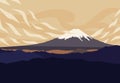 Landscape with Mountain Peaks in Japan. Panoramic evening view of Mount Fuji. Vector illustration Royalty Free Stock Photo