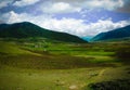 Landscape of mountain Phobjikha valley in Bhutan Himalayas Royalty Free Stock Photo