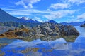 Landscape mountain reflection in the water, blue sky and mountains in Alaska. Royalty Free Stock Photo