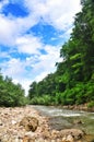 Landscape mountain river with big rocks on the shore Royalty Free Stock Photo