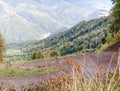 Landscape of a mountain road, Krasnaya Polyana mountains. Autumn in the Caucasus