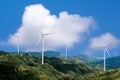 Beautiful green meadow with Wind turbines generating electricity Royalty Free Stock Photo