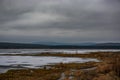 landscape with mountain view. frozen lake. Royalty Free Stock Photo