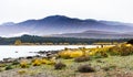 Landscape mountain view image looking out across Lake Tekapo, New Zealand. Royalty Free Stock Photo