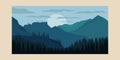 landscape mountain vintage poster, pines forest nature background illustration design Royalty Free Stock Photo