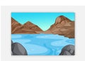 Landscape with mountain and water,Beautiful mountain view. A large mountain surrounded by a river. Vector illustration Royalty Free Stock Photo