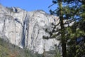 Landscape of a mountain with a waterfall in Yosemite Valley, California Royalty Free Stock Photo
