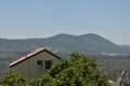 Landscape of mountains and a building in the mystical city of Tzfat Israel