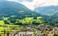 Landscape with mountains, city and forest, Switzerland, Europe