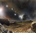 Landscape mountains and cosmos space Royalty Free Stock Photo