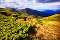 Landscape mountains and field under blue sky Royalty Free Stock Photo