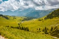 Summer time in Dolomites. landscape with mountains, hills and trees Royalty Free Stock Photo