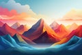 Landscape with mountains, lake and clouds at sunset. Vector illustration, Enchanting mountain range with vibrant color gradient