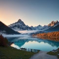 The landscape of the mountains lake with crystal clear azure water and colorful ...