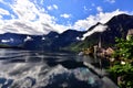 Landscape of mountains, lake and houses in Hallstatt