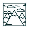 Landscape mountains peak alps snow nature cartoon line icon style